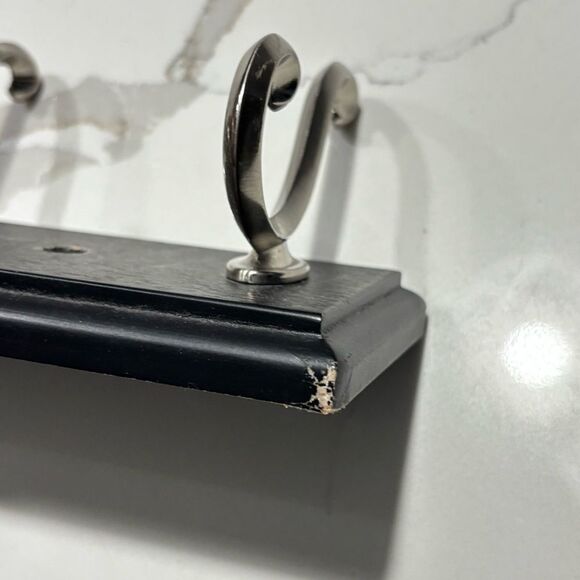 Black Decorative Scroll Die-cast Zinc Metal Silver 3-Hook Wall Hooks Fiberboard - Picture 4 of 10